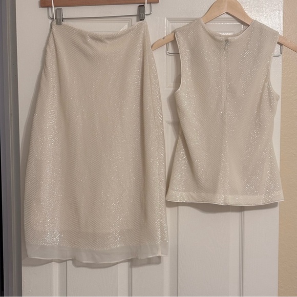 SET BR BIANCA SHIMMERY SLIP SKIRT & CREW NECK SLEEVELESS TANK SET XS XXS CREAM - Picture 8 of 16